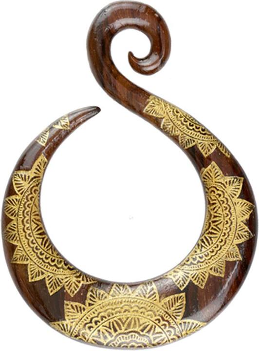 Star Piercing Ohrgewicht Spirale Schwan Graviert Flower Power aus Narra Holz (ohne Messing, Organisch)