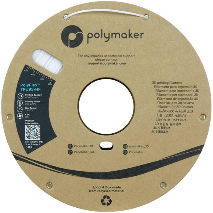 Image du produit Polymaker PolyFlex TPU-95A High Speed White 1.75mm 1kg (TPU, 1.75 mm, 1000 g, Blanc)