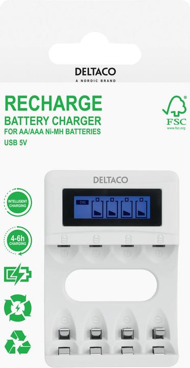 Actual product image Deltaco Ultimate NiMh USB charger AA/AAA batteries display (SG) (1 pcs., AAA, AA)