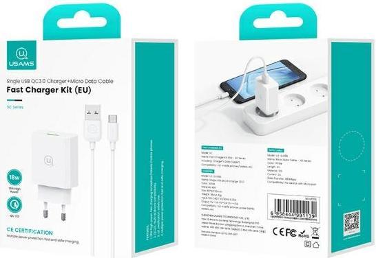 Actual product image Usams Zestaw szybkiego ład. Micro 2a 1m Fast Charging biały/white SC series(CC083) (18 W)