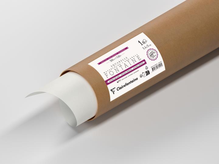 Produktbild Clairefontaine Fontaine, Aquarellpapier extraweiss feinkörnig, Rolle 1,4x5m, 300g - (5 x)