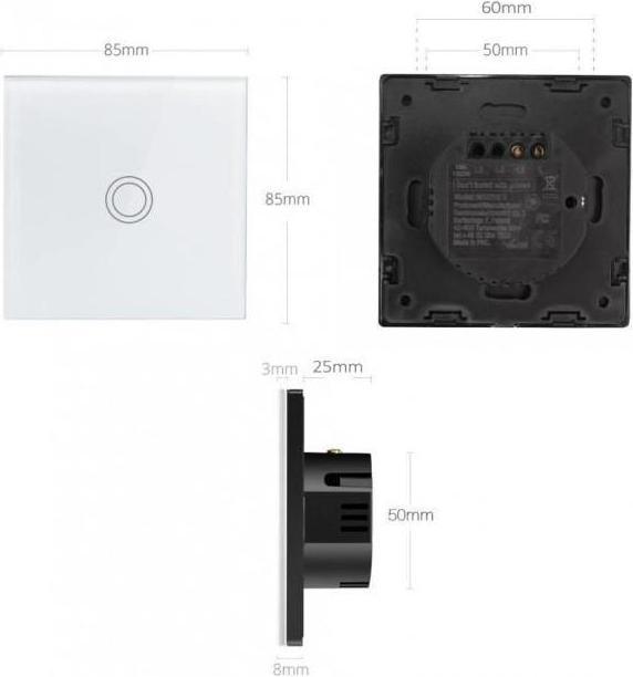 Actual product image Maclean Intelligent WiFi touch light switch, compatible with Tuya APP, wall switch, glass switch with colour