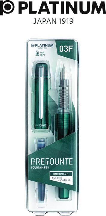 Actual product image Platinum Prefounte Dark Emerald, F Eternal fountain pen, in plastic packaging, blister, green (Dark emerald, 1 x)
