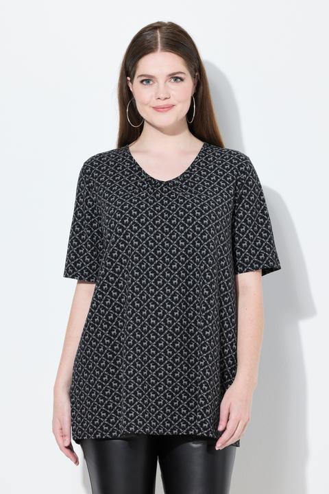 Produktbild Ulla Popken T-Shirt, Trachtenmuster, A-Linie, V-Ausschnitt, Halbarm (62)
