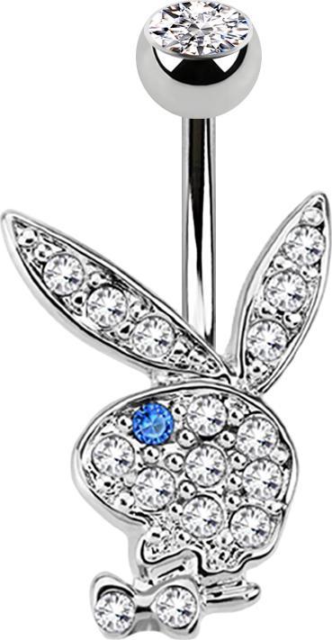 Star Piercing Banane silber mit Playboy Bunny blau (Chirurgenstahl 316L, ohne Messing)
