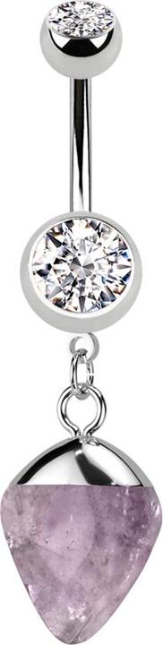 Star Piercing Banane silber mit Anhänger Tropfen Amethyst (Mineralisch, ohne Messing, Chirurgenstahl 316L)