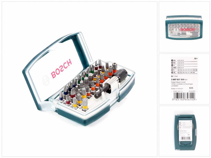 Actual product image Bosch Professional Zubehör 32-piece screwdriver bit set blue (Cross Phillips PH M1, Cross Phillips PH M2, Cross Phillips PH M3, Cross Pozidriv PZ M1, Cross Pozidriv PZ M2, Cross Pozidriv PZ M3, Hexagonal (hexagonal) M6, Screw slot M3, Screw slot M4, Hexagon socket TX M15, Hexagon socket TX M20, Hexagon socket TX M25, Hexagonal (hexagonal) M3)