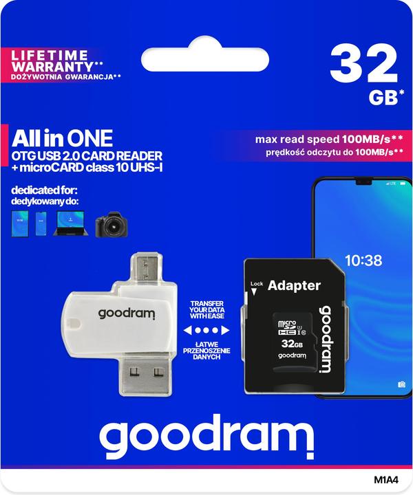 Immagine prodotto Goodram M1A4-0320R12 - 32 GB - MicroSD - Classe 10 - UHS-I - 100 MB/s - 10 MB/s (32 GB, microSDHC, U1, UHS-I)