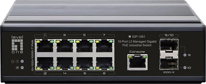 Image du produit LevelOne Switch 10 ports Gigabit PoE DIN-Rail,-40°C to 75°C (8 Ports)