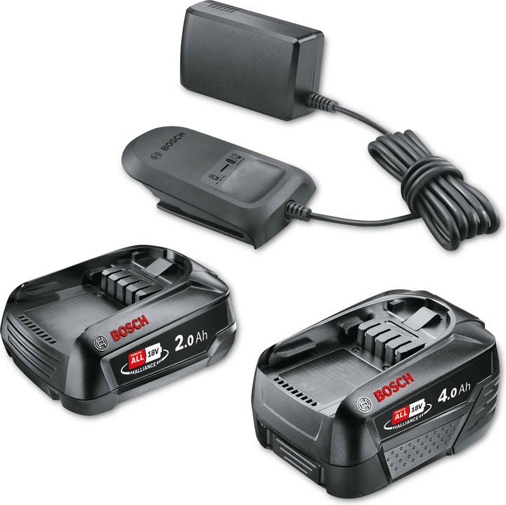 Karton, AL 18V-20 oplader, 1 Accupack PBA 18V 2.0Ah W-B, 1 accu PBA 18V 4.0Ah W-C