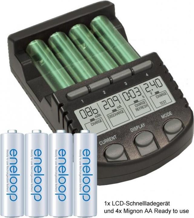 Sanyo Eneloop Mignon AA HR-3UTGA und AccuCell LCD-Ladegerät (1 Stk., Gerätespezifisch, 700 mAh, Ladegerät inkl. Akku)