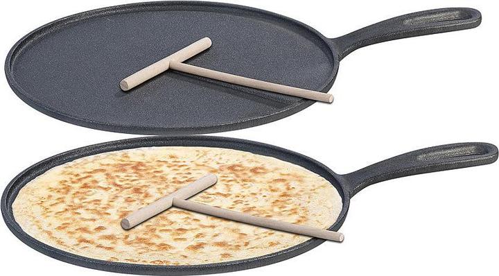 Produktbild Rosenstein & Söhne 2er-Set Gusseiserne Crêpe-Pfanne (28 cm, Pfannenset + Topfset, Gusseisen)