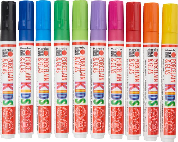 Actual product image Marabu Porcelain and glass painting pen Kids (Black, Violet, Yellow, Red, Blue, Orange, Turquoise, Green, 10 x)