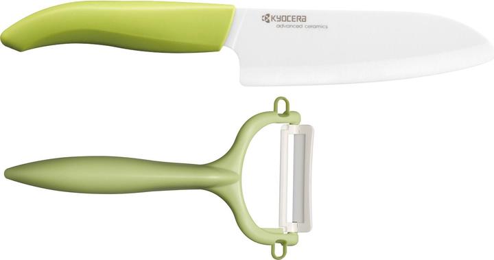 Actual product image Kyocera GEN GREEN Cut & Peel Set: Santoku ceramic knife with peeler (14 cm)