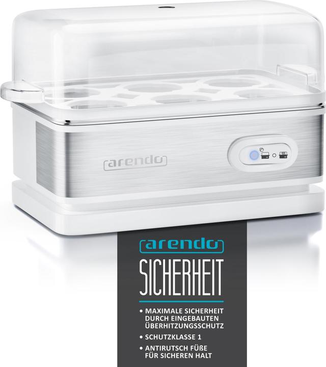 Produktbild Arendo Edelstahl Eierkocher 6-fach, 400 W, Edelstahl, Warmhaltefunktion, Härtegrad einstellbar, weiss