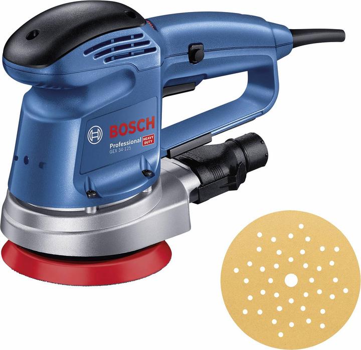 Produktbild Bosch Professional Exzenterschleifer GEX 34-125, Schleifteller, 1 x Pap.staub-btl., 1 x Absaugad. (Exzenterschleifer, 340 W)