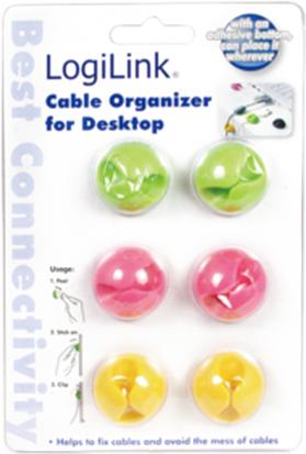 Actual product image LogiLink Cable clip, self-adhesive, in pink, green & yellow diameter: up to max. 9 mm, for fixing cables