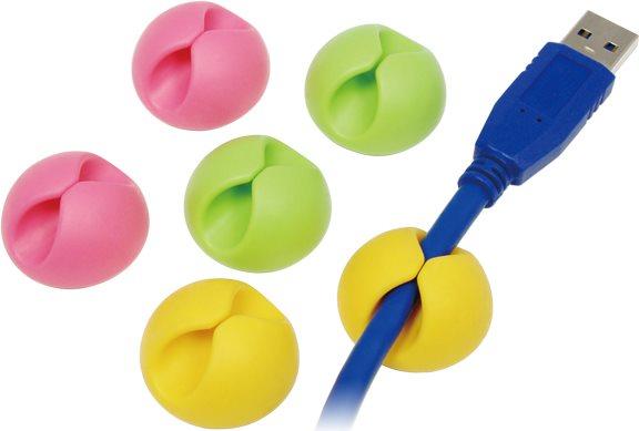 Actual product image LogiLink Cable clip, self-adhesive, in pink, green & yellow diameter: up to max. 9 mm, for fixing cables