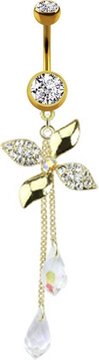 Star Piercing Banane 14k vergoldet mit Kugel und Kugel Kristall silber Anhänger Blumenrad und Ketten (Messing, Chirurgenstahl 316L)