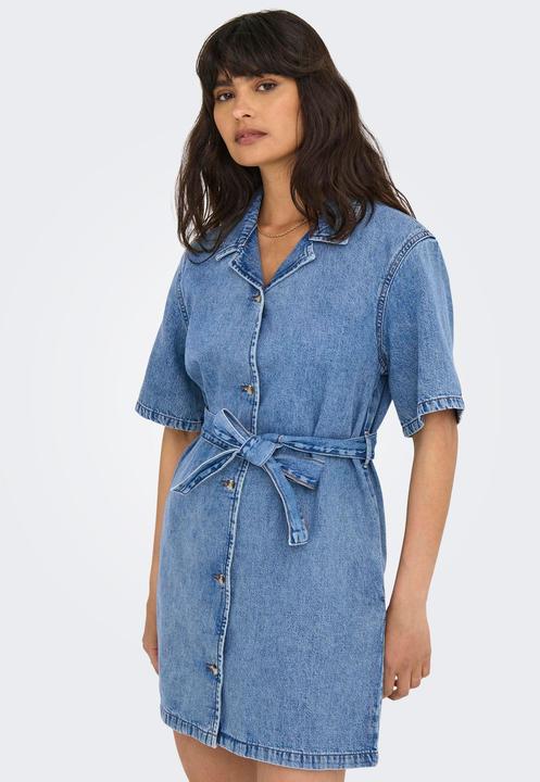 Actual product image Only Normal geschnitten V-Ausschnitt Kastige Ärmel Kurzes Kleid Jeanskleid (L)