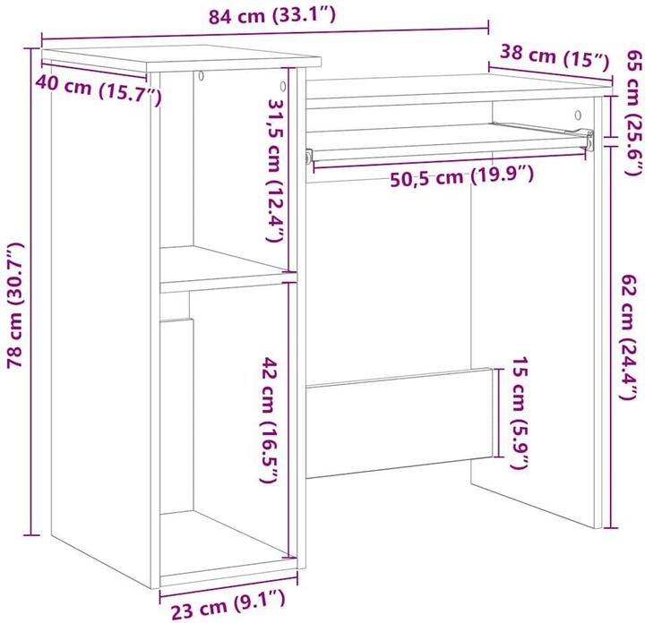 Actual product image VidaXL Desk with shelf smoked oak 84x40x78 cm wood-based office desk