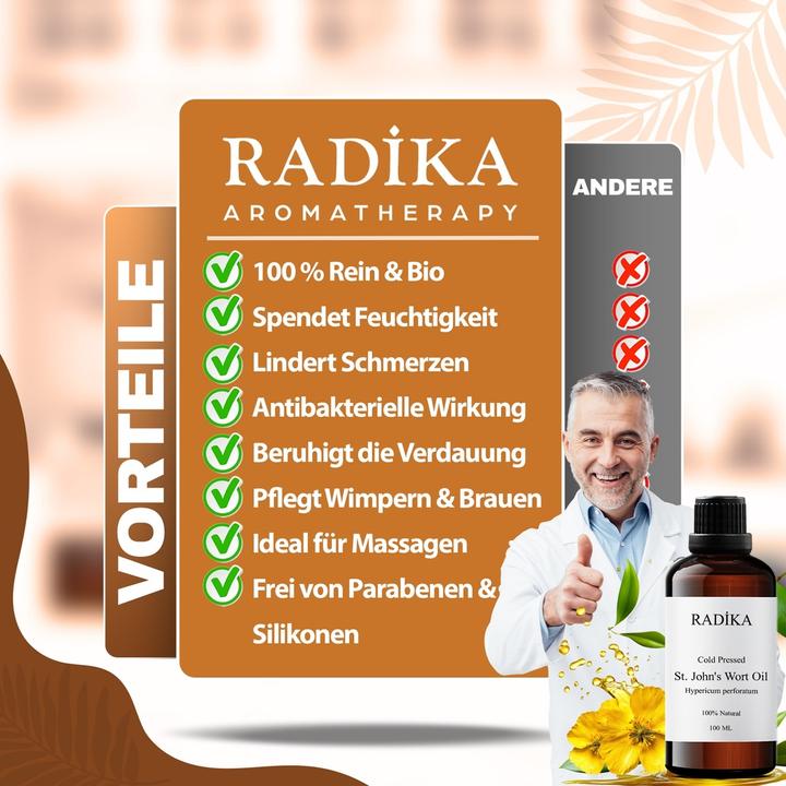 Produktbild Radika Johanniskrautöl, Johanniskrautöl, 100 % Rein, BIO, natürlich, 100 ml (Körperöl, 100 ml)