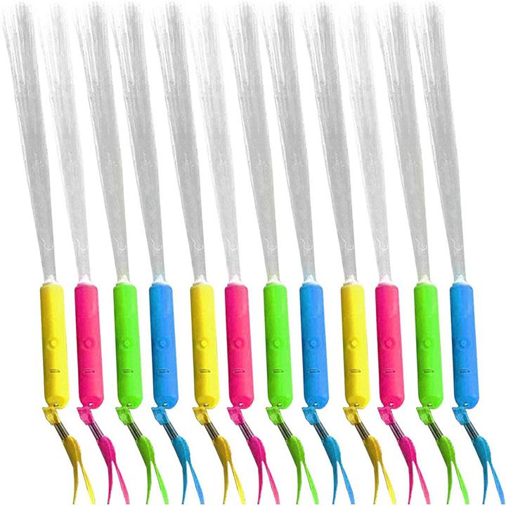 Produktbild I Am Creative Blinkender LED Glasfaser Leuchtstab Party Glow Wedel mit Farbwechsel 3 Modi 12er Set