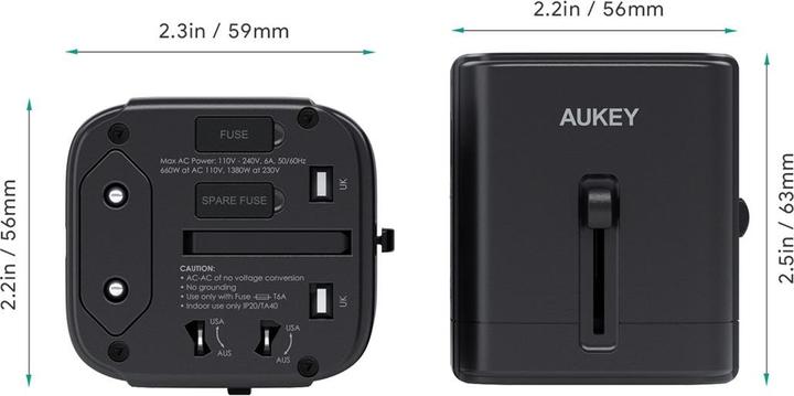 Image du produit Aukey PA-TA01 Adaptateur de voyage universel blanc avec 1xUSB-C et 2x