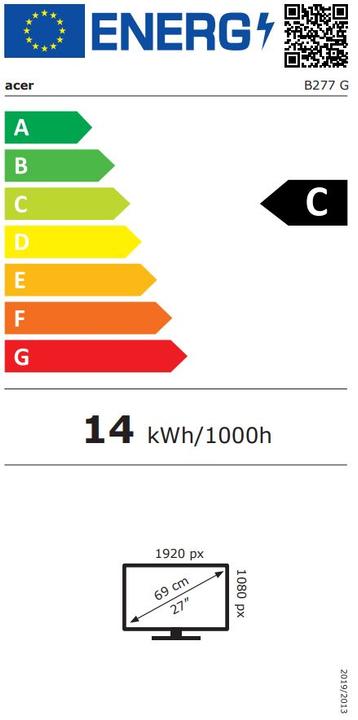 Energy Label Acer Dis 27 Vero B277Gbmiqprx IPS 120Hz (1920 x 1080 pixels, 27")