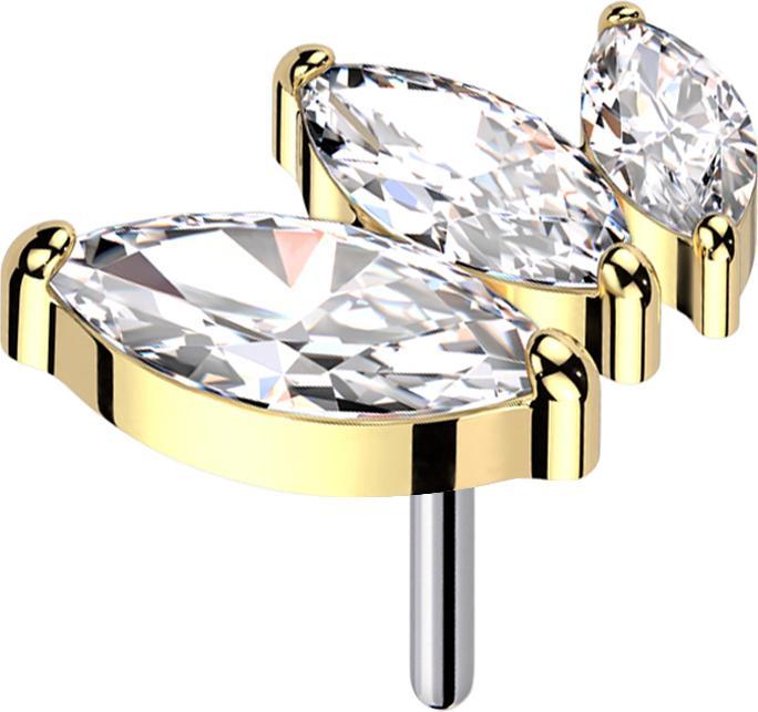 Actual product image Star Piercing Threadless gold-plated descending three oval crystals silver (Titanium G23, without brass)