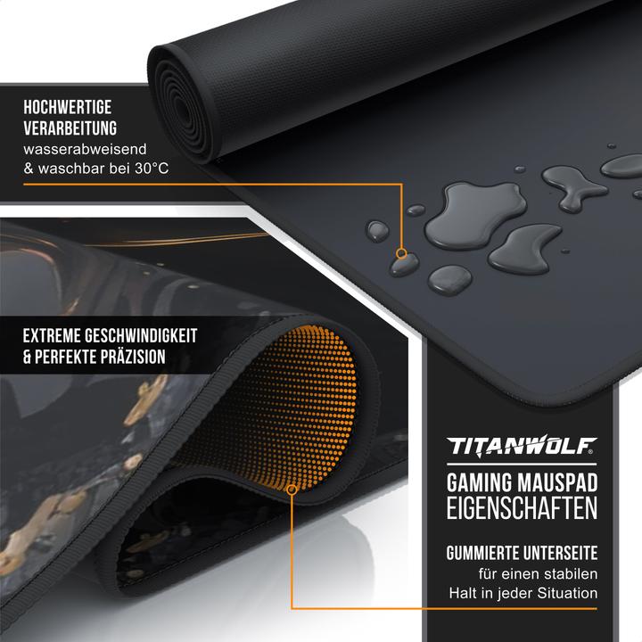 Actual product image Titanwolf Gaming Mauspad XXL, glattes Stoffgewebe, Speed Mausmatte 900 x 400 mm grosse Fläche, Polygon Wolf (XXL)