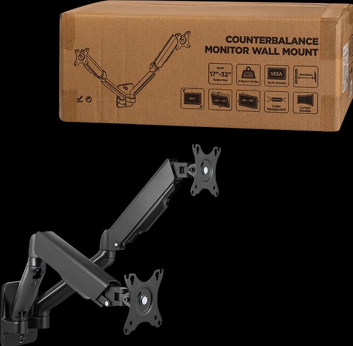 Produktbild LogiLink BP0146 Dual Monitorius Wandhalterung 17-32 Zoll Gasfeder 90-540 mm (Wand, 32")