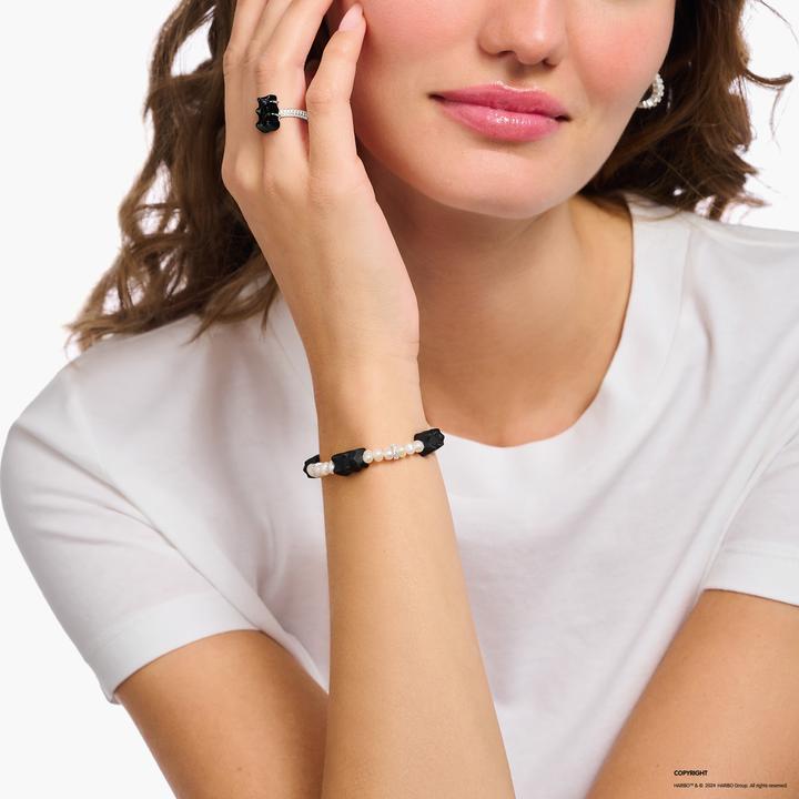 Immagine prodotto Thomas Sabo Bracciale di perle con orsetti in oro nero (15 cm, Argento 925, Perla coltivata in acqua dolce)