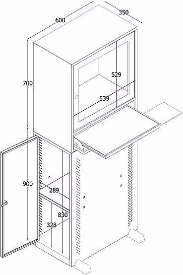 Produktbild eurokraft basic Computerschrank, Standardausführung, blaugrau (60 cm, 163.80 cm)