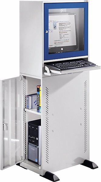 Produktbild eurokraft basic Computerschrank, Standardausführung, lichtgrau/enzianblau (60 cm, 163.80 cm)