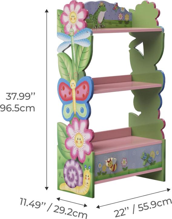 Actual product image Teamson Magic Garden children's wooden bookcase, 3-tier with storage space & drawer Colourful