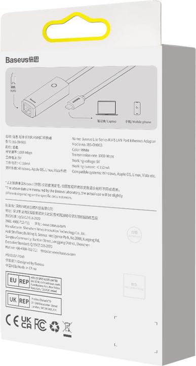 Productafbeelding Baseus Lite serie USB-C naar RJ45 netwerkadapter (wit) (USB-C)