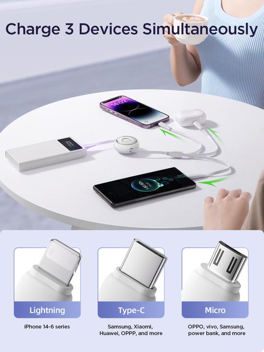 Image du produit Joyroom S-A40 Colorful Series Câble rétractable 3en1 USB-A vers USB-C / Lightning / microUSB 1m - bl (1 m)