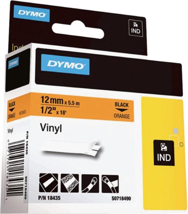 Actual product image Dymo Rhino 19mm white on black vinyl (1.90 cm, Black)