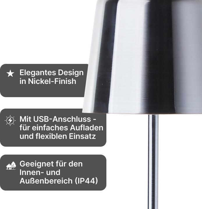 Produktbild Brilliant Akku Tischlampe, 37cm, 300 lm, 3000-6500 K, dimmbar, alu gebürstet (300 lm)