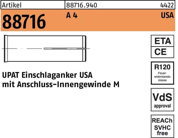 Produktbild Upat Einschlaganker R 88716 USA M 12 A 4 (50 Stk.)