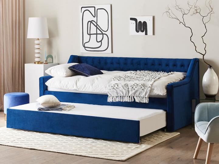 Actual product image Beliani Daybed extendable velvet fabric navy blue slatted frame 90 x 200 cm MONTARGIS (90 x 200 cm)