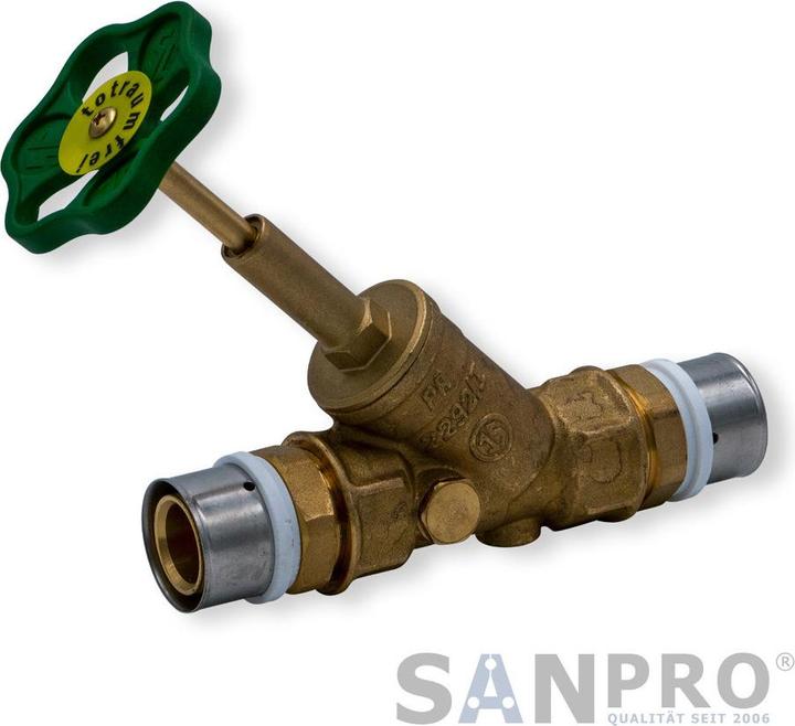 Produktbild Sanpro THPRESS Pressfitting DVGW Schrägsitzventil Messing blank für Rohr 32x3 mm (Pressverbindung)