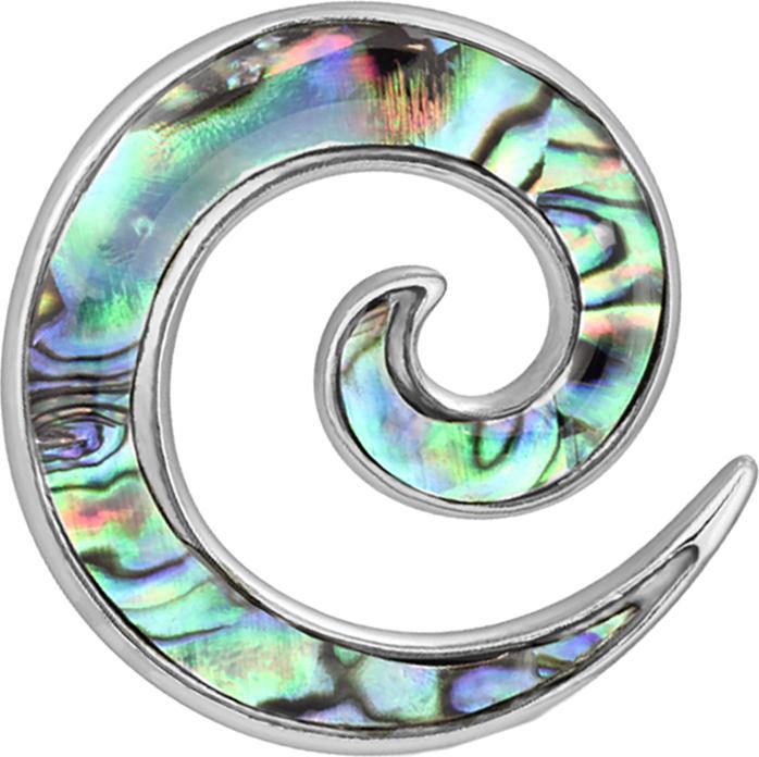 Star Piercing Dehnspiralen silber einseitig mit Abalone (2stk) (ohne Messing, Chirurgenstahl 316L)