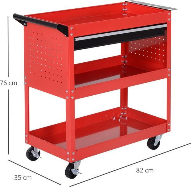 Produktbild Swisshandel24 Werkstatt-Rollwagen, Werkzeugwagen mit 3 Ebenen, Transportwagen mit Schublade, Montagewagen für Gara (1 x)