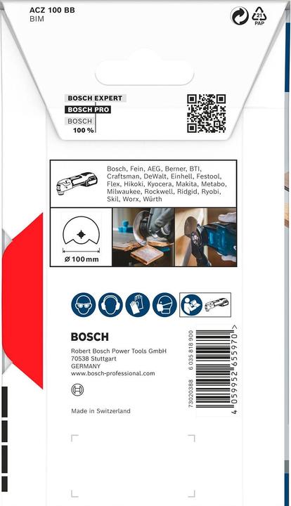 Image du produit Bosch Professional Zubehör Lame PRO ACZ 100 BB pour outils multifonctions, 100 mm