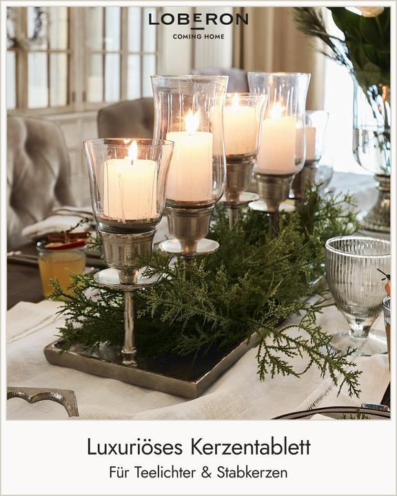 Produktbild Loberon Kerzentablett Ennedi silber/ klar (61 x 20 x 38 cm)