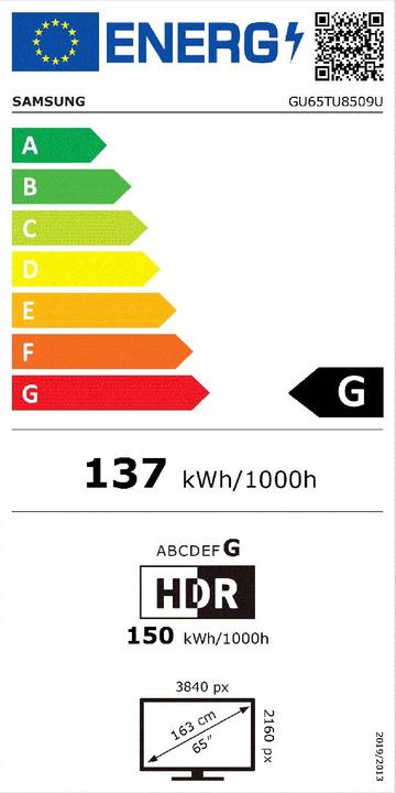Etichetta energetica Samsung GU65TU8509UXZG (65", LCD, 4K)