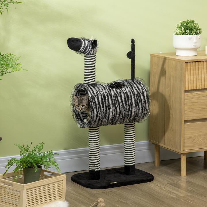 Actual product image PawHut Scratching post with cat tunnel (93 cm, Black, White)