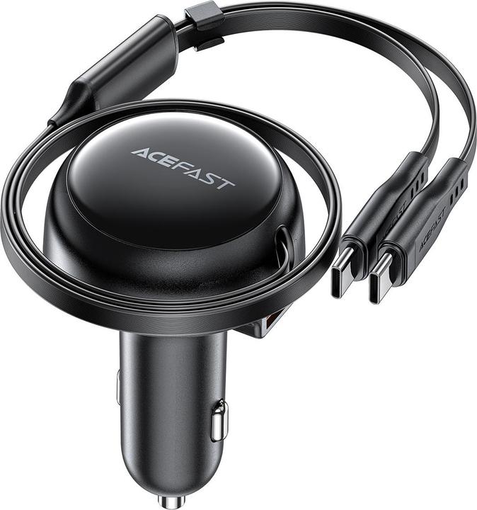 Acefast Car Charger B13, 53W, 2xUSB-C, with retractable cable (black)